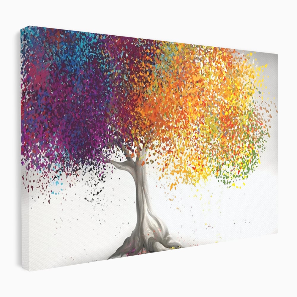 Tablou canvas cu tablou canvas cu un copac colorat, fara rama, pe sasiu de lemn